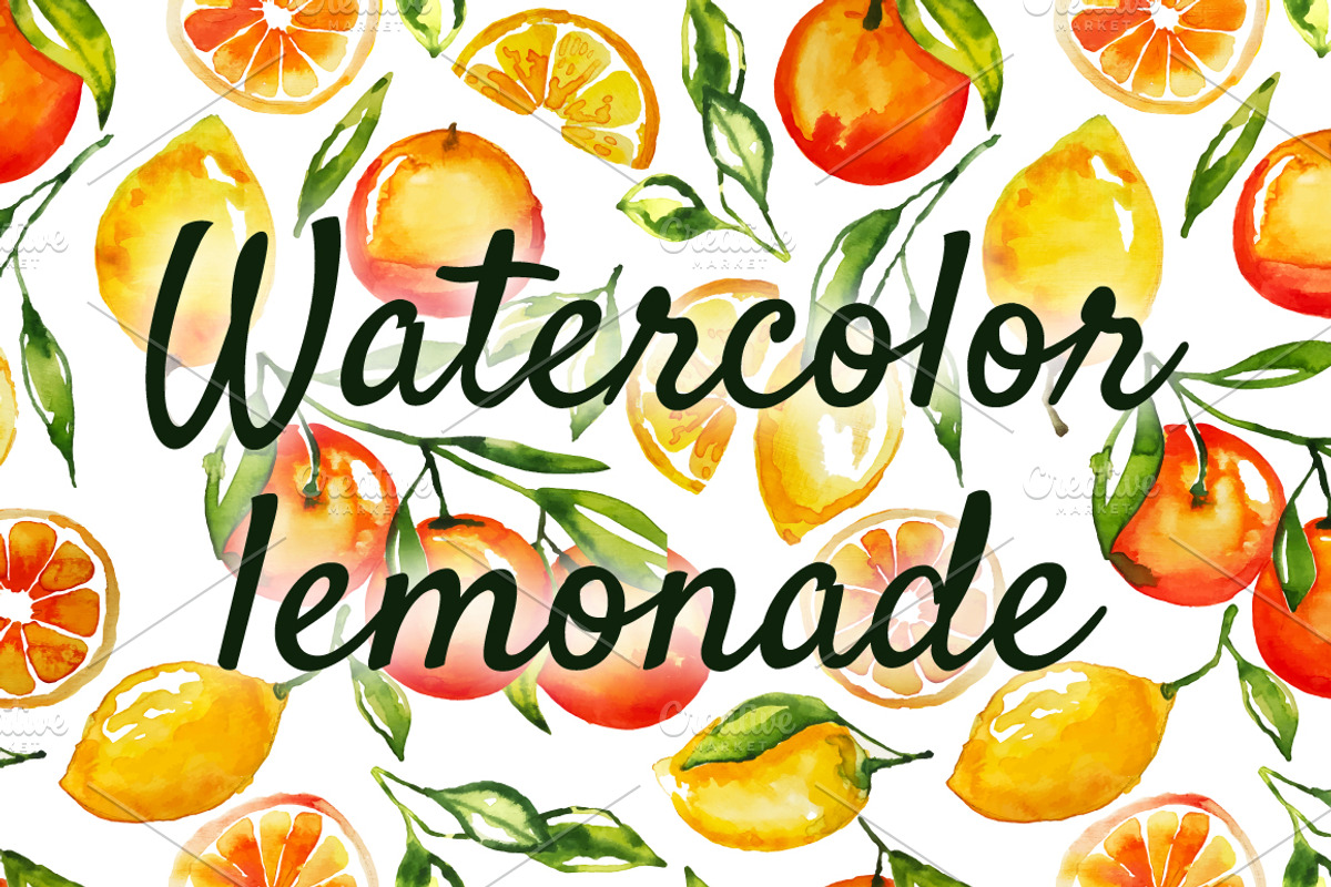Watercolor lemonade pattern, a Pattern Graphic by SuperNata (Photo 1 of 2)