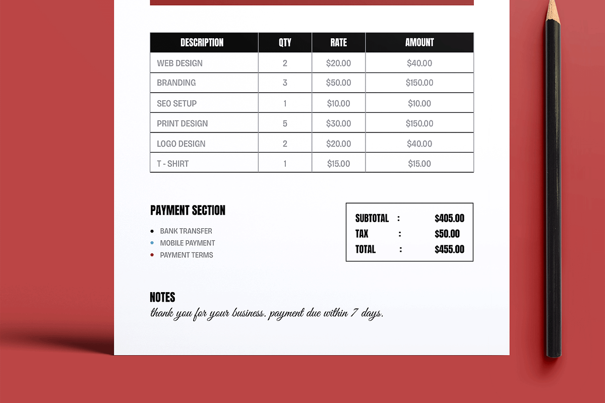 Modern Professional Invoice Template, a Stationery Template by MightyDesign (Photo 3 of 6)