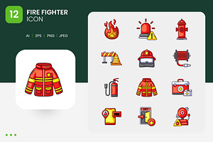 Fire Fighter Icon Set, a Duotone Icon by shin_std