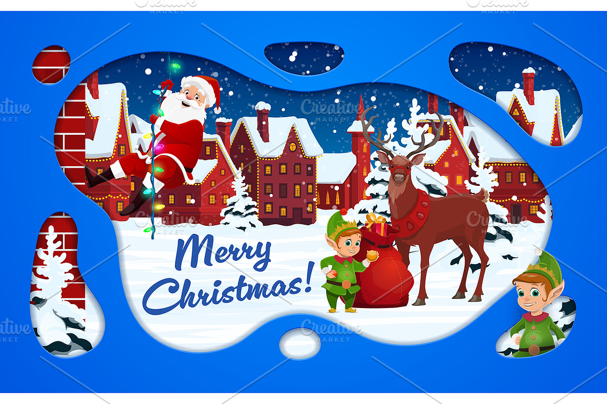 Christmas paper cut greeting card, an Illustration by Vector Tradition (Photo 1 of 3)