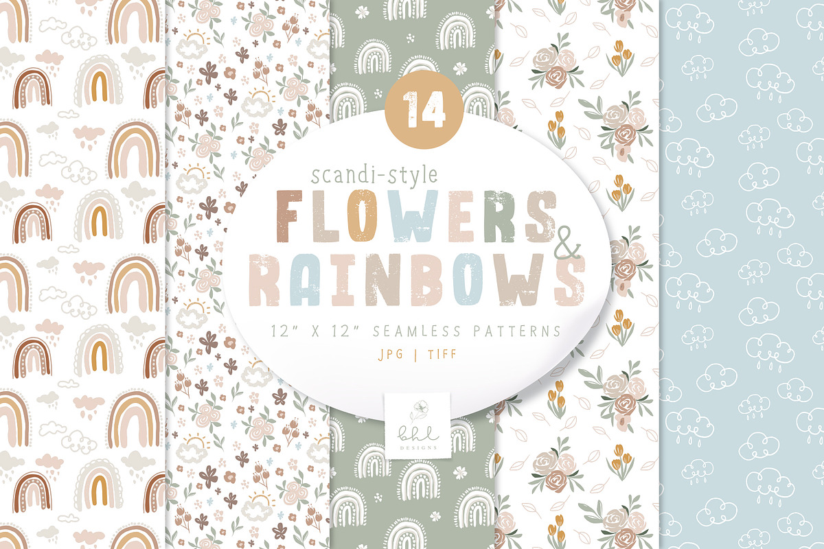 Scandi-Style Flowers and Rainbows, a Pattern Graphic by bhldesigns (Photo 1 of 13)