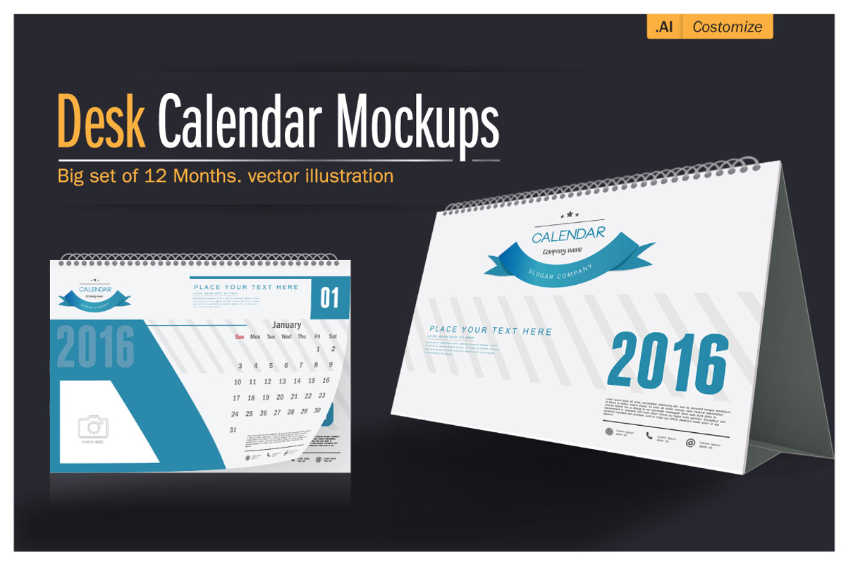 Desk Calendar 2016 Mockups, a Print Template by The Sakeet (Photo 3 of 5)