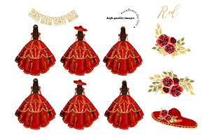 Red & Gold Princess Dress Clipart