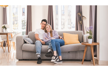 Portrait of young couple smiling and, a Photo by Daniel Megias