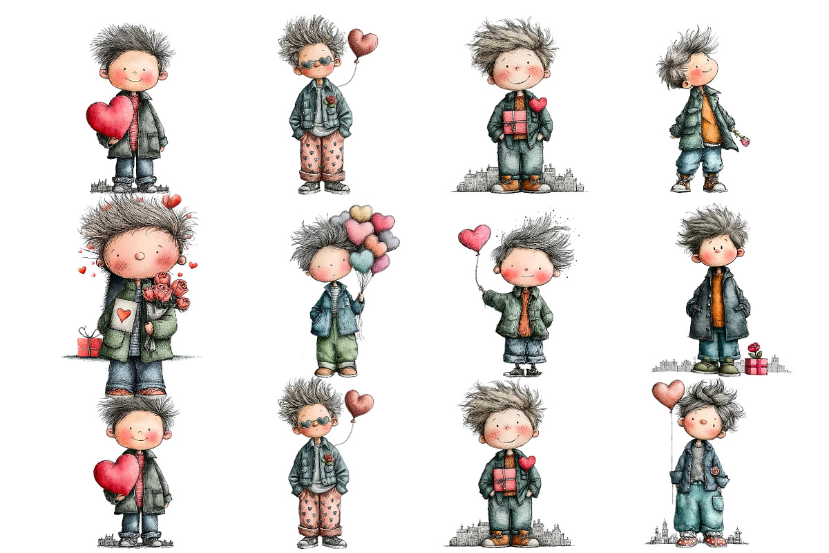 Whimsical Valentine Boy Clipart, an Illustration by DreamArtGraphic (Photo 3 of 4)