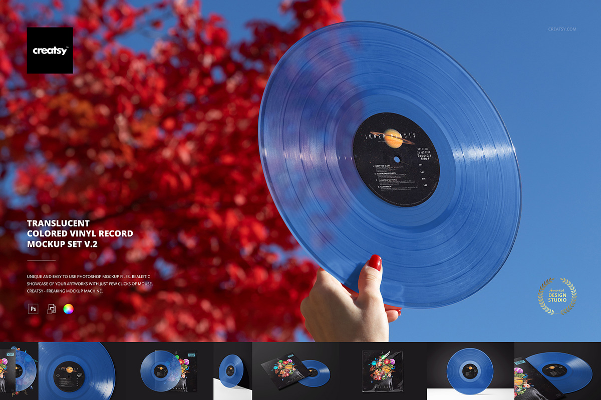 Translucent Vinyl Record Mockup Set, a Merchandise Mockup by creatsy5