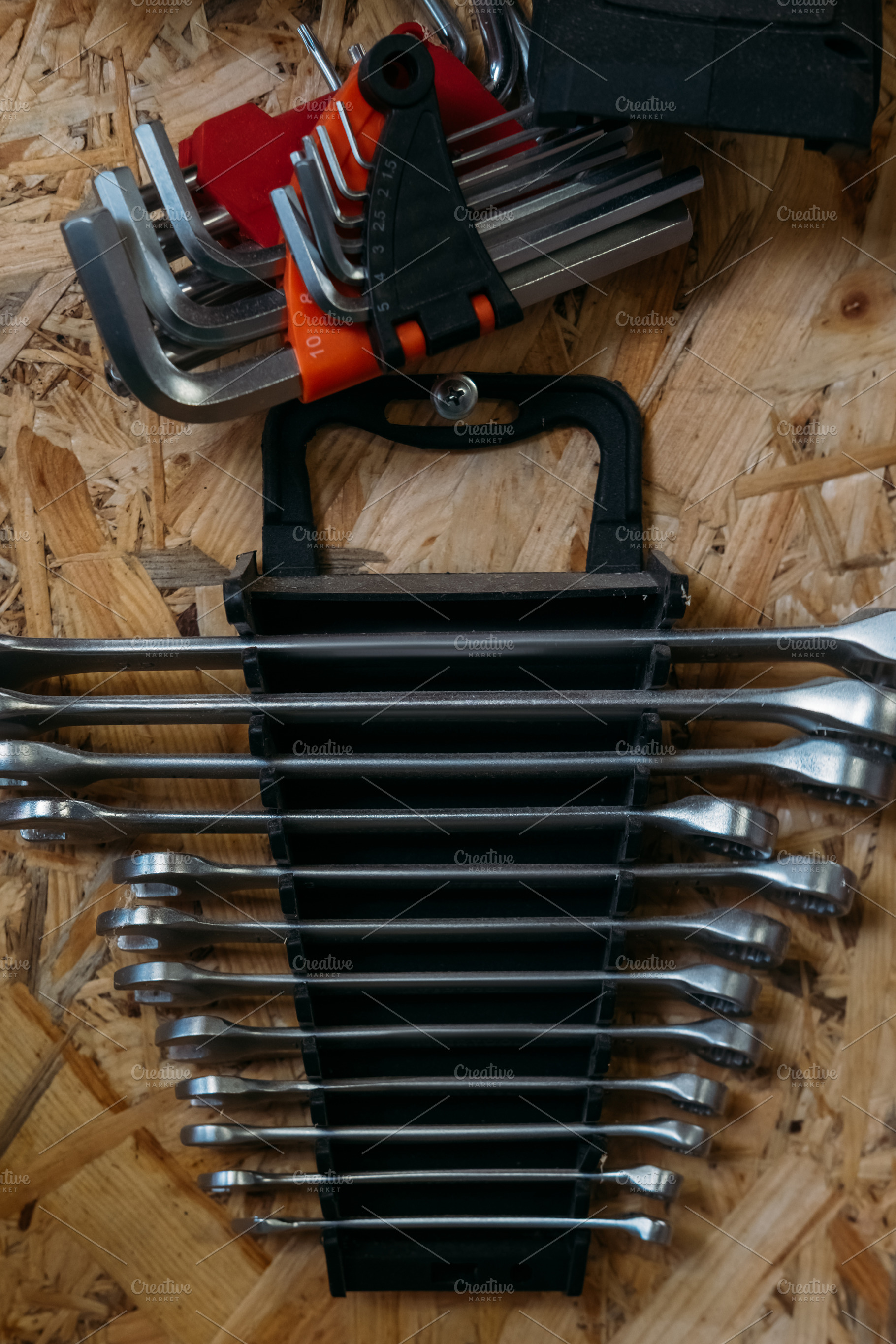 Workshop tools spanner set hex key wrenches rack, an Industrial Photo by Photo Drive Studio