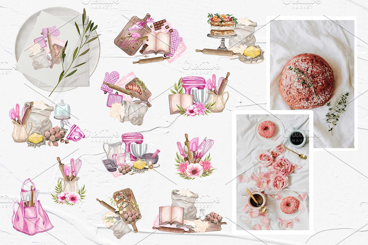 Home Bakery Watercolor Set, a Food Illustration by BarvArt (Photo 4 of 15)