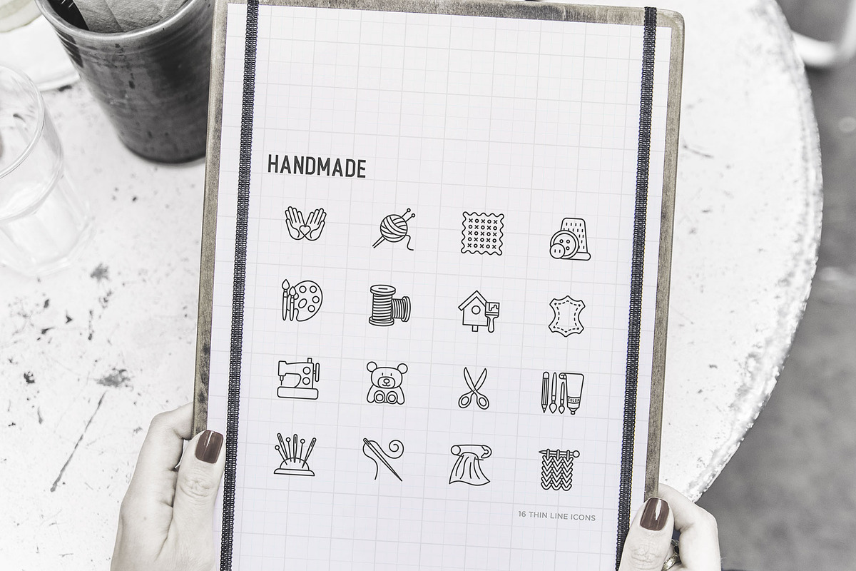 Handmade | 16 Thin Line Icons Set, an Outline Icon by Alex Blogoodf (Photo 10 of 11)