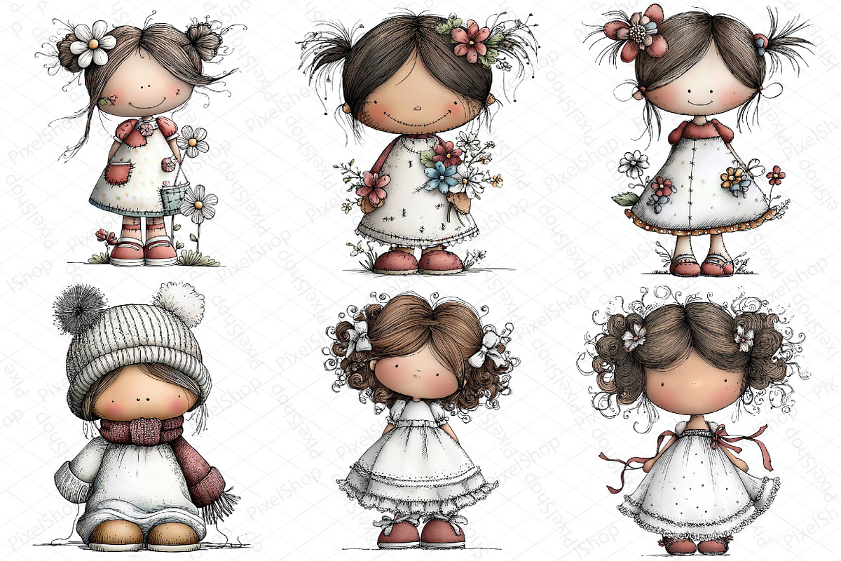 Whimsical Dolls Clipart Bundle, an Illustration by DreamPrint404 (Photo 6 of 7)