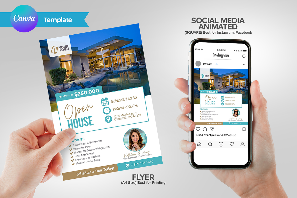 The Open House Real Estate Canva, a Flyer Template by antyalias store (Photo 1 of 3)