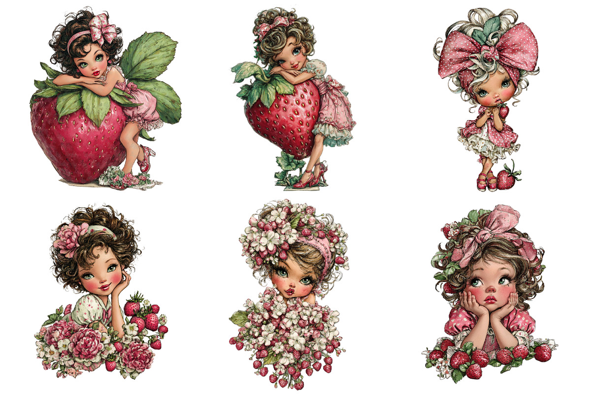 Whimsical Strawberry Girl Clipart, a Seasonal Illustration by CitraGraphics (Photo 4 of 6)