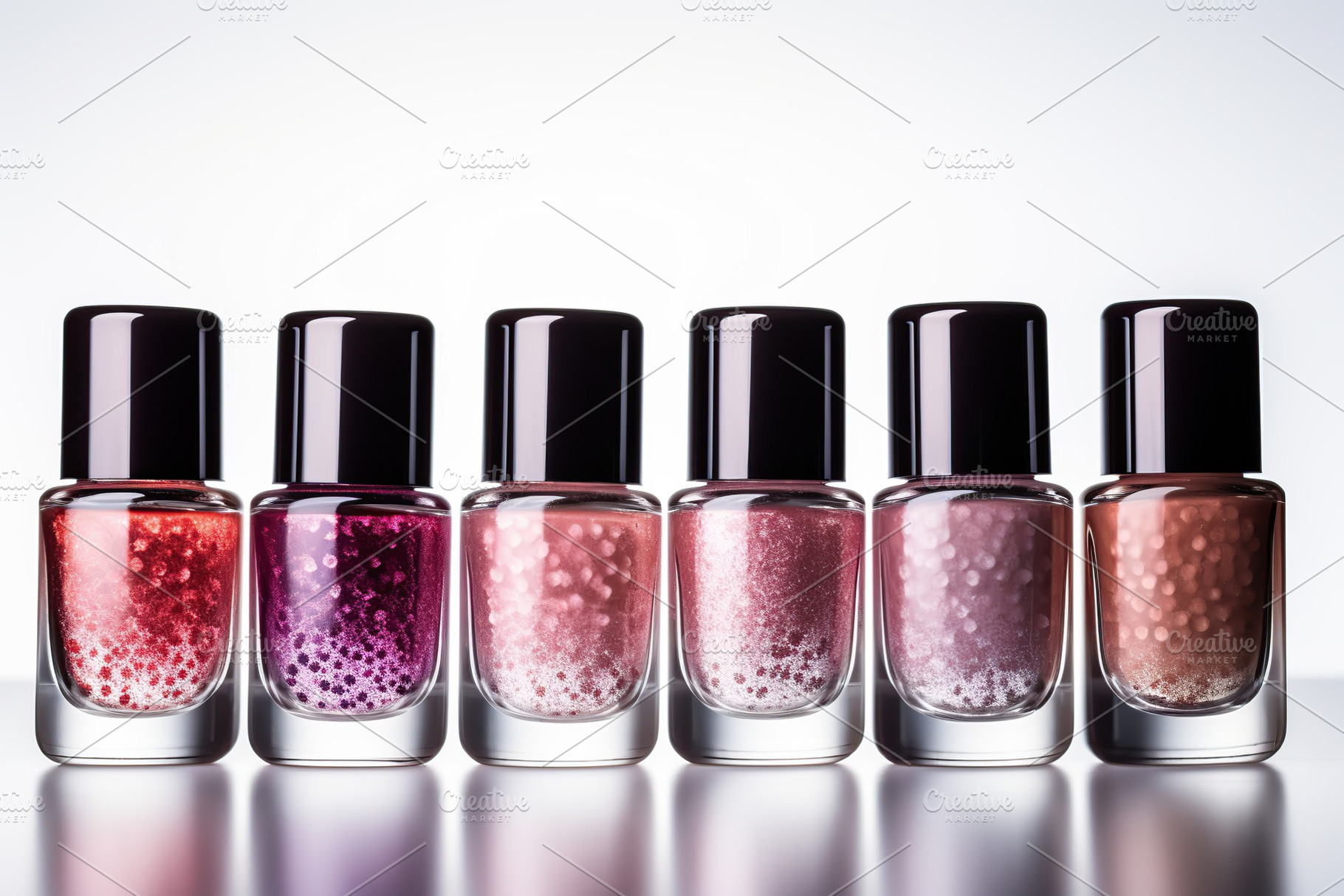 Bottles of colorful nail polish on white background, a Beauty & Fashion Photo by AlyaAnd