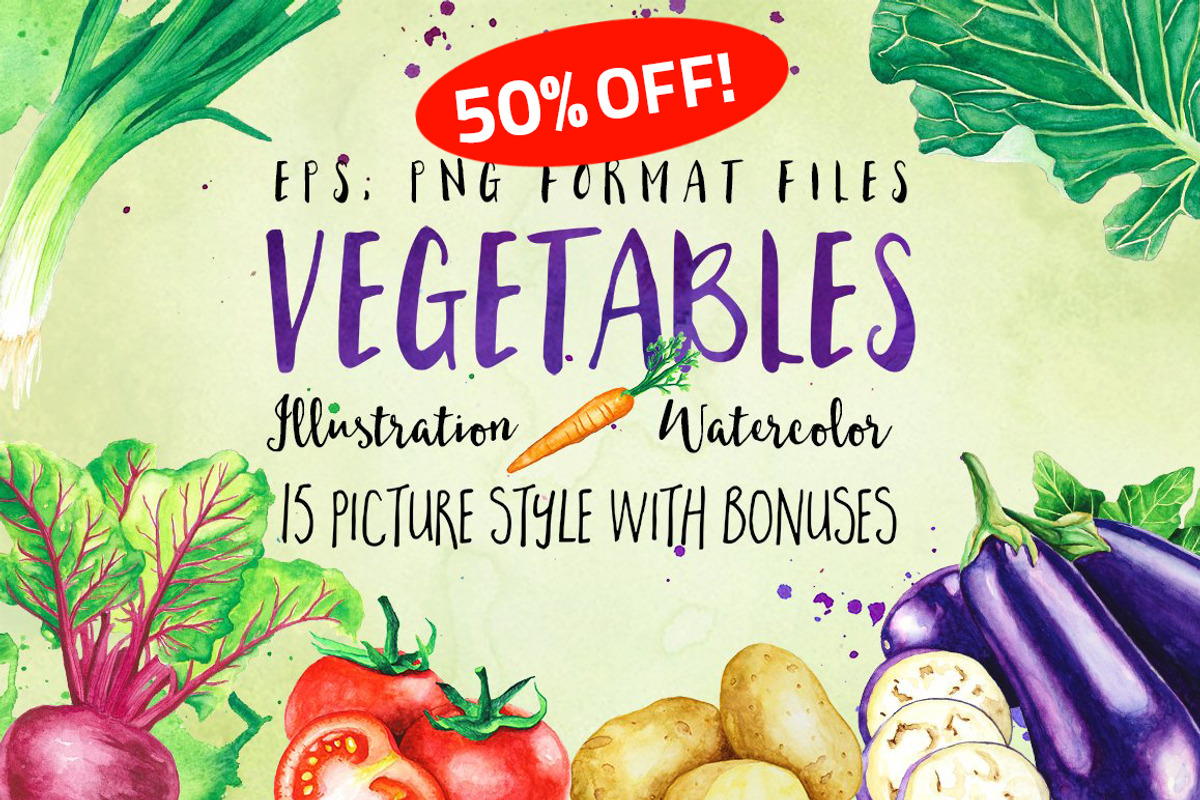 Vegetables Watercolor Illustration, a Food Illustration by andypray (Photo 1 of 8)