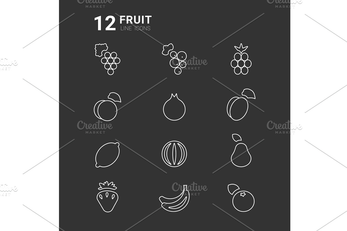 Fruit line icons featuring various, a Food Illustration by okskukuruza