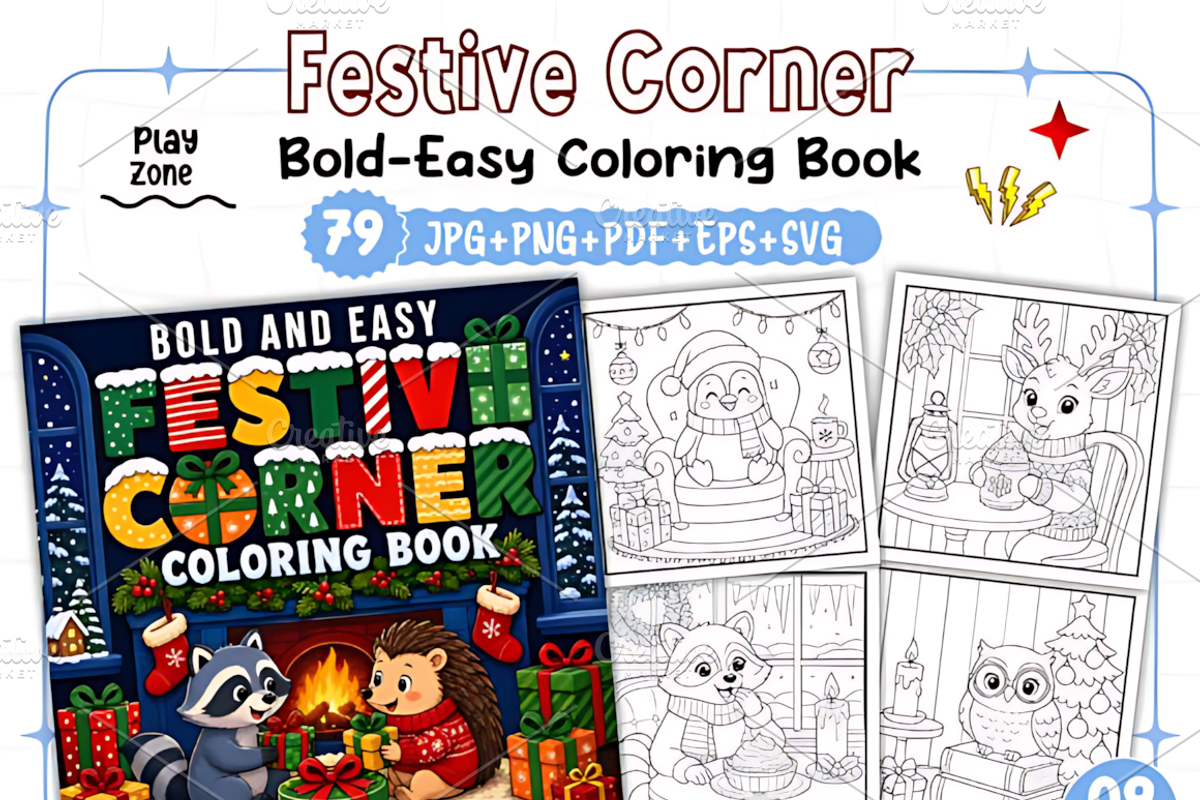 Bold Easy Festive Corner Coloring, a Decorative Illustration by Design Station (Photo 1 of 3)