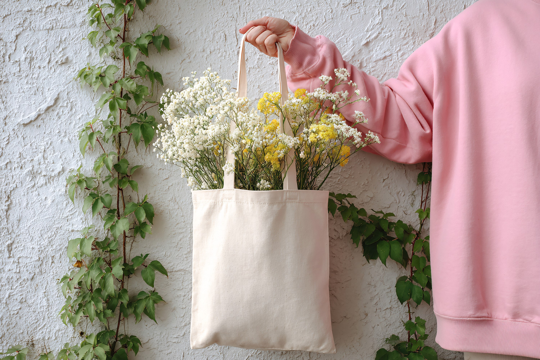 Canvas Tote Bag Against Green Leaves, a Beauty & Fashion Photo by shahsoft