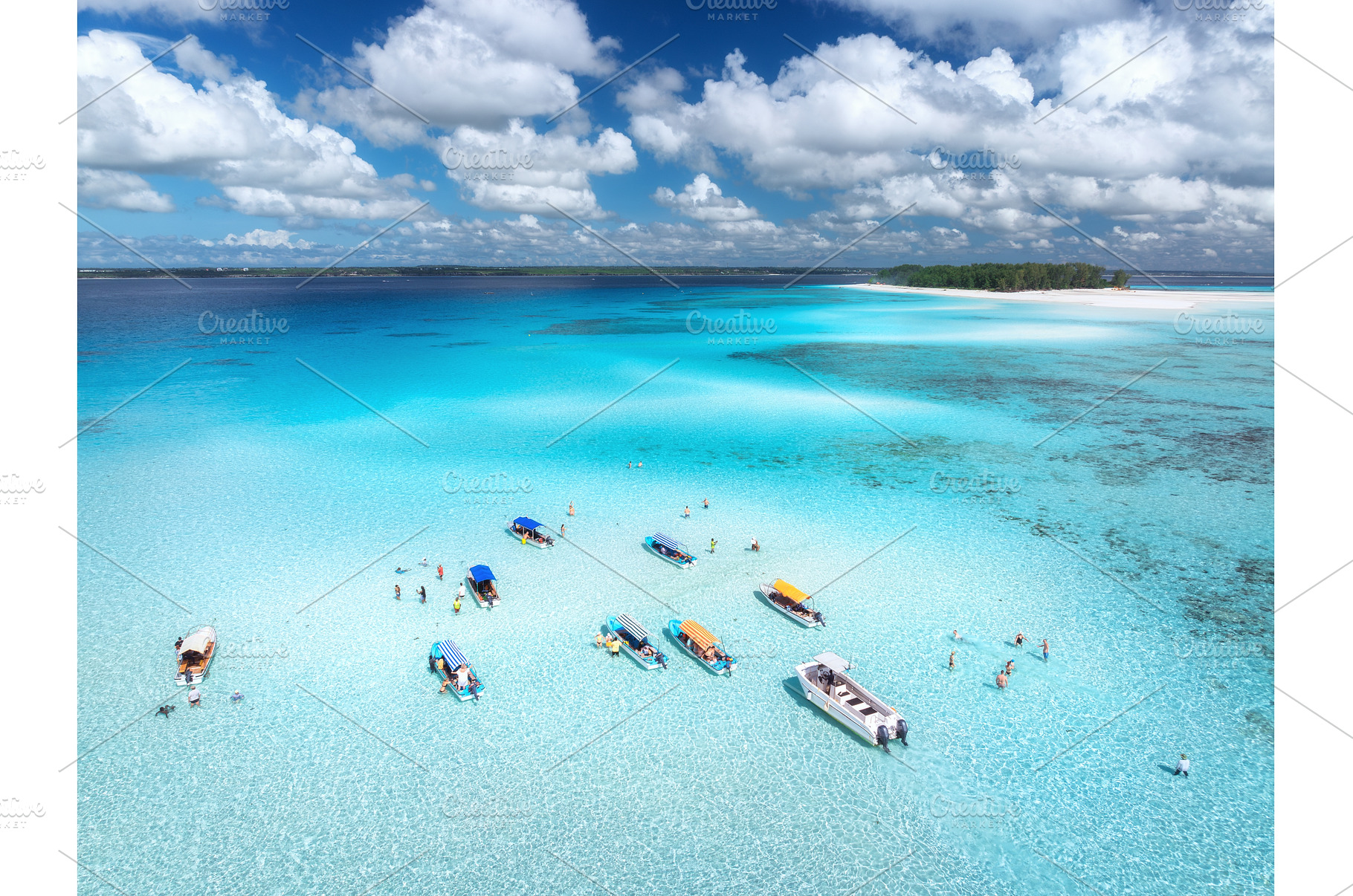 Aerial view of boats in clear azure, a Nature Photo by den-belitsky
