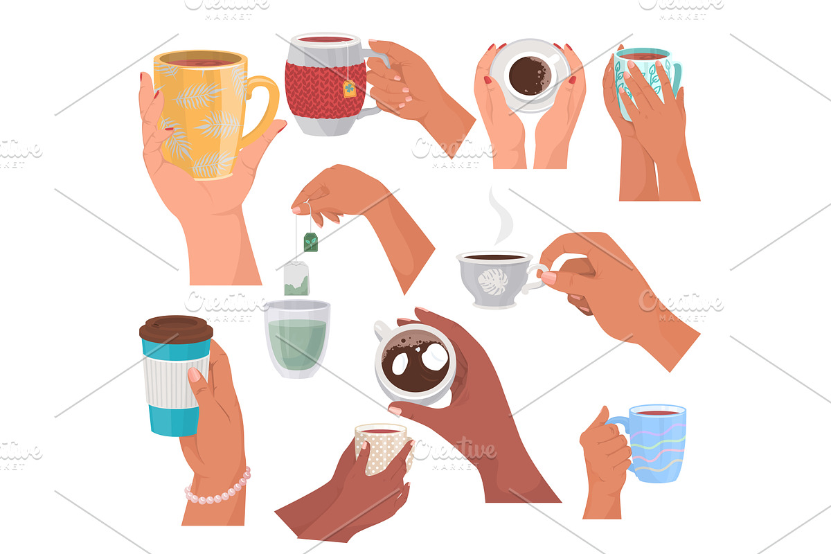 Women hands holding tea cups and, a Food Illustration by SiberianArt
