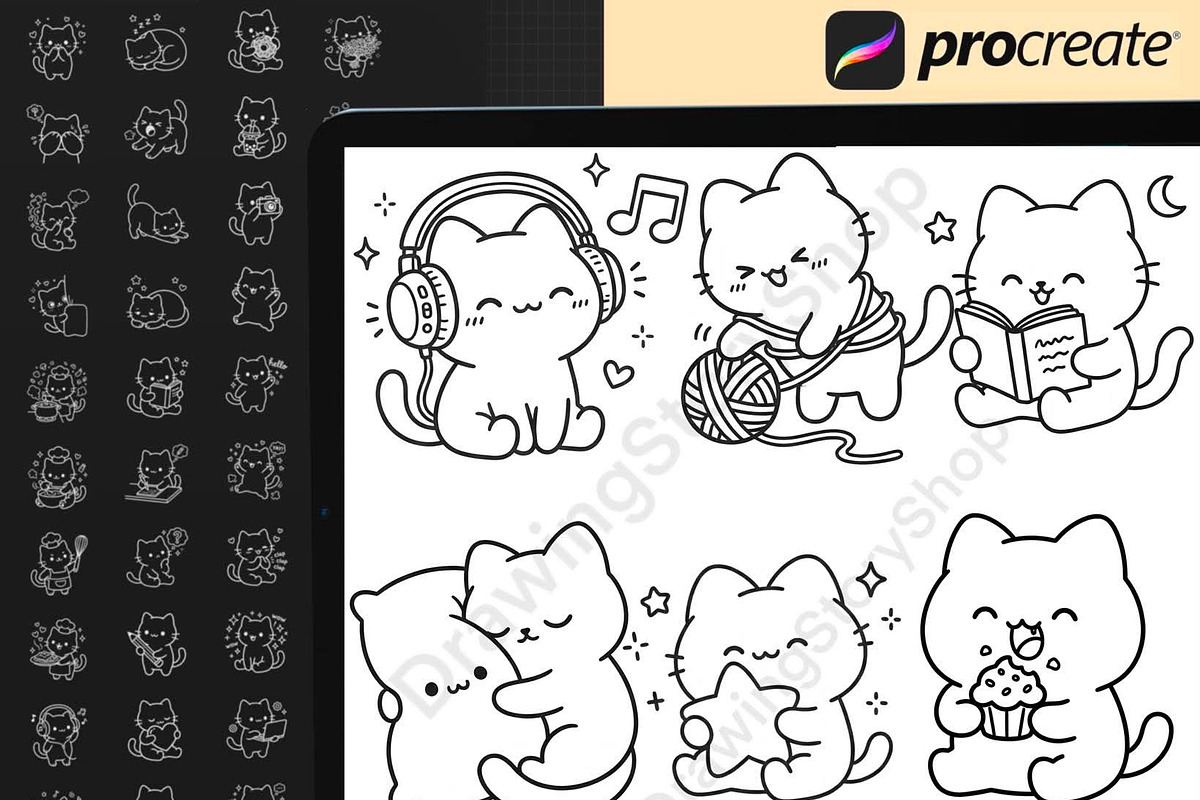 130 Procreate Cute Kawaii Cat Stamps, a Brush Add-On by DrawingStoryShop (Photo 6 of 6)