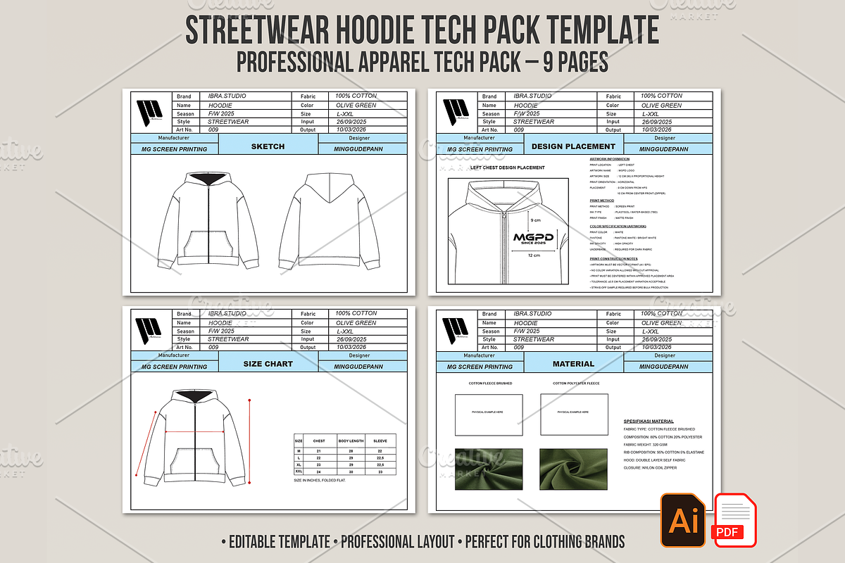 Streetwear Hoodie Tech Pack Template, a Presentation Template by std.badboy (Photo 1 of 3)