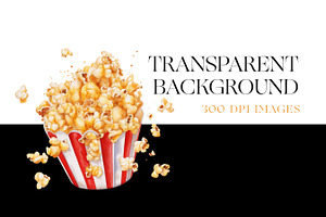 Watercolor Popcorn Clipart, Popcorn