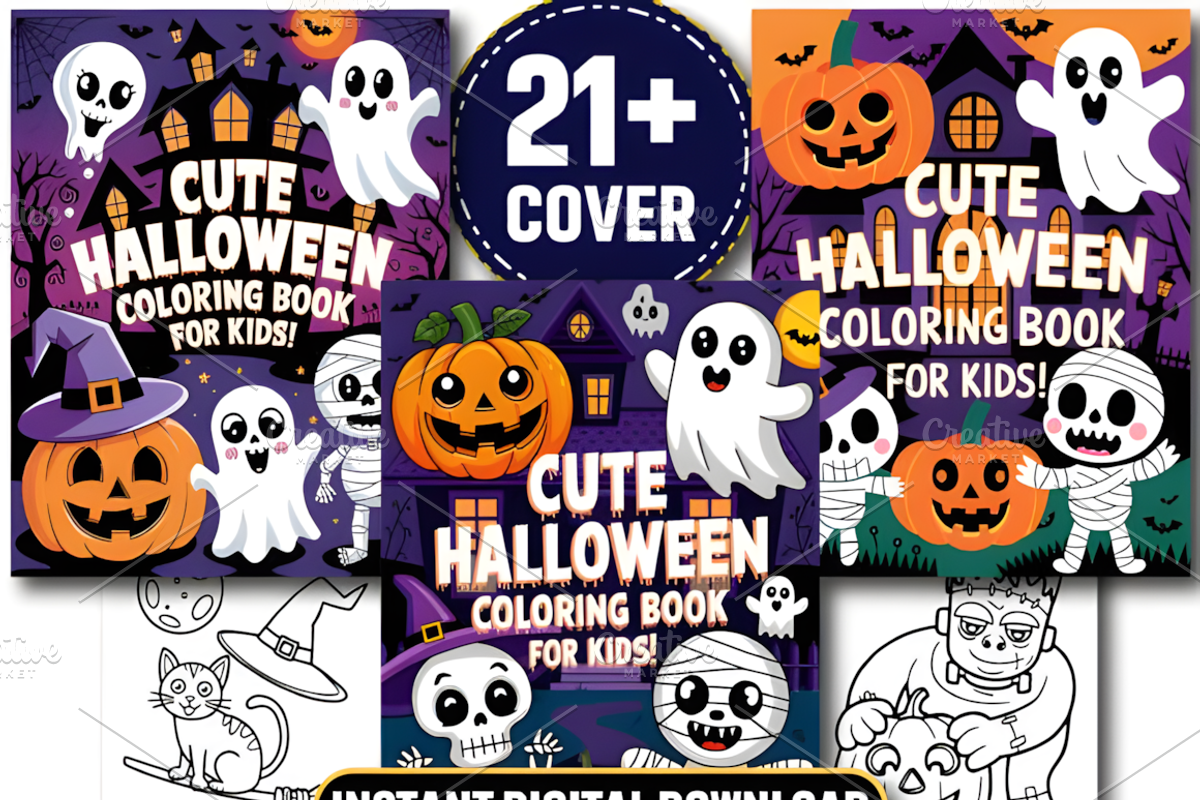 Cute Halloween Coloring Pages, a Seasonal Illustration by Design Station (Photo 2 of 5)