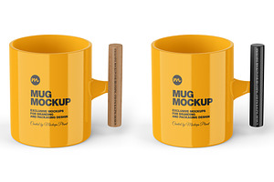 Glossy Mug W/ Wooden Handle Mockups