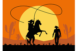 Cowboys With Rope And Horse