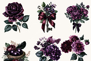 Dark Floral Watercolor Clipart, a Decorative Illustration by BusyDaydesign (Thumbnail 3 of 9)