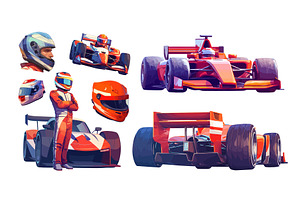 Racing set. red sports car, helmet, a Transportation Illustration by Stock-Smart-Start