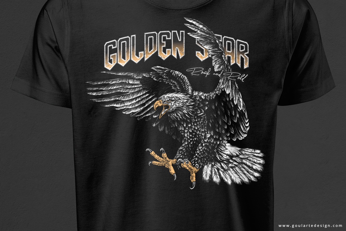 Rock and roll eagle for t-shirt, an Animal Illustration by Goularte Design (Photo 7 of 7)