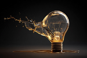 A light bulb made of liquid erupts in a dramatic splash against, an Abstract Photo by Ales Munt