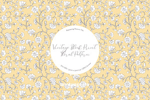 Block Print Floral Pattern - Yellow, a Pattern Graphic by Mieken Petra Designs