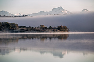 Lake and snowed mountain containing snow, lake, and mountain