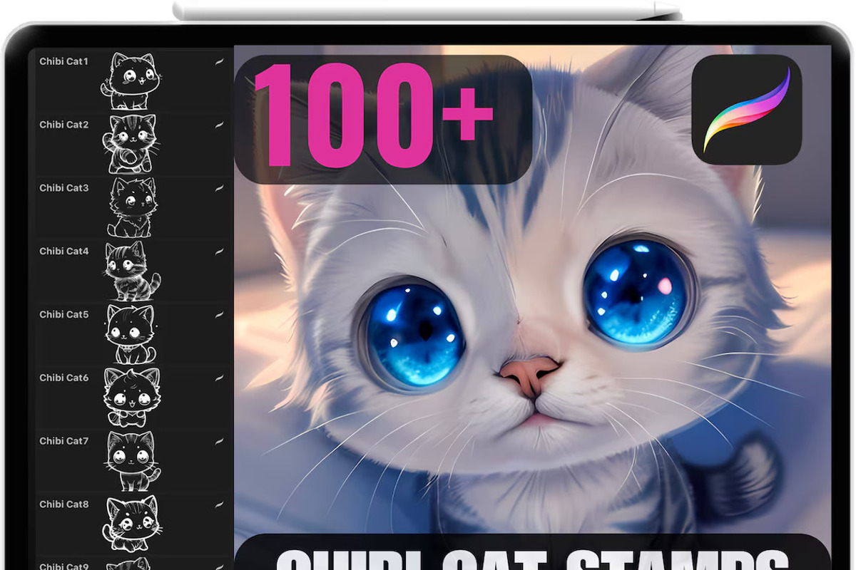 Procreate Cute Chibi Cats Stamps, a Brush Add-On by OneBerryCreations (Photo 1 of 7)