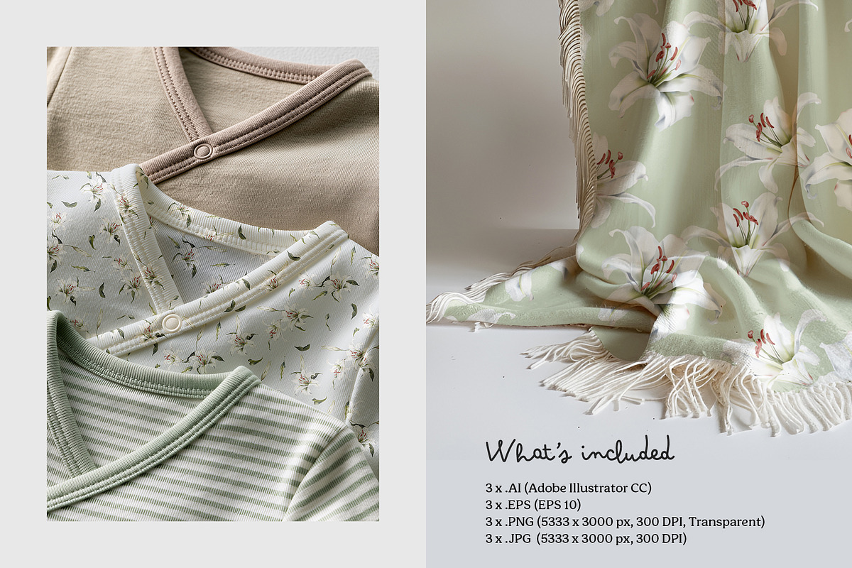 White Lily Seamless Pattern Set, a Pattern Graphic by Momosama Studio (Photo 5 of 5)