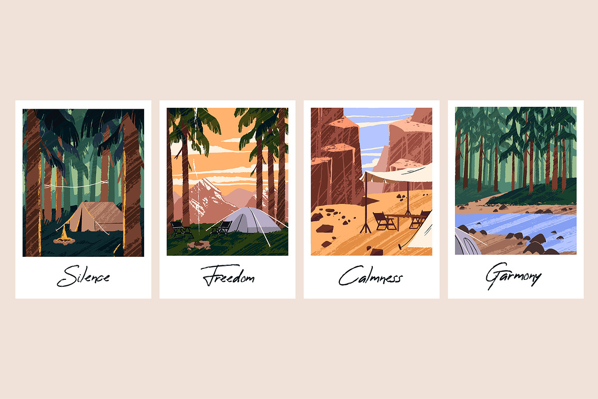 Nature landscapes cards with camps, a Seasonal Illustration by PaperTrident (Photo 2 of 2)