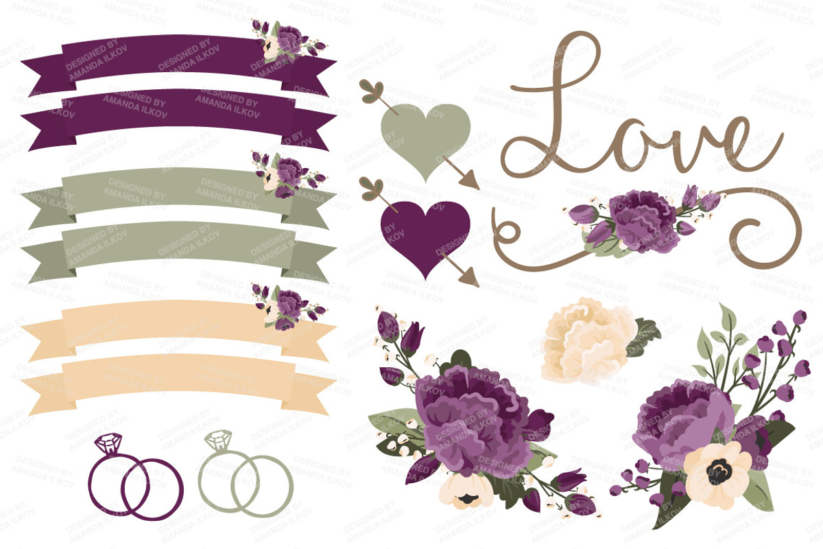Plum Floral Wedding Vectors, an Illustration by Amanda Ilkov (Photo 4 of 4)