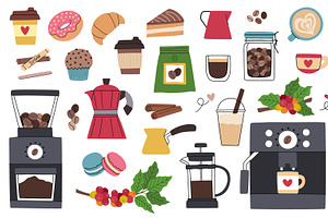 Cartoon coffee set., an Illustration by Barsuk's Shop