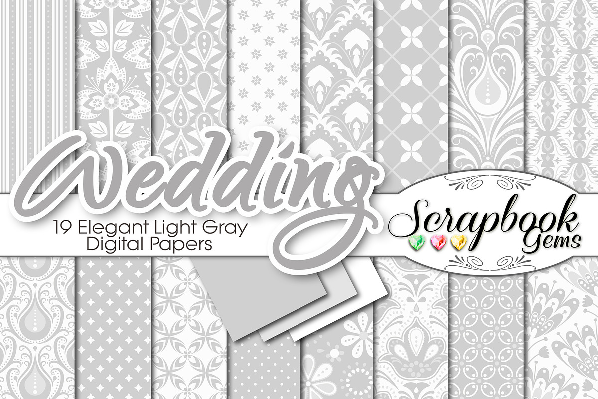 Gray Floral Damask Digital Papers, a Pattern Graphic by Scrapbook Gems