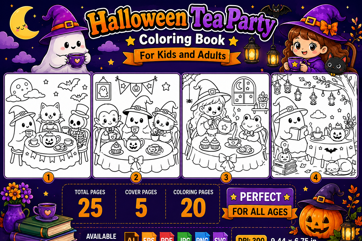 Halloween Tea Party Coloring Book, a Seasonal Illustration by Design Zone (Photo 3 of 9)