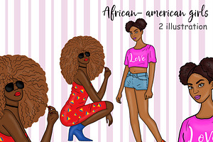 African-American Girls Clipart, a Person Illustration by GlamArtZhanna