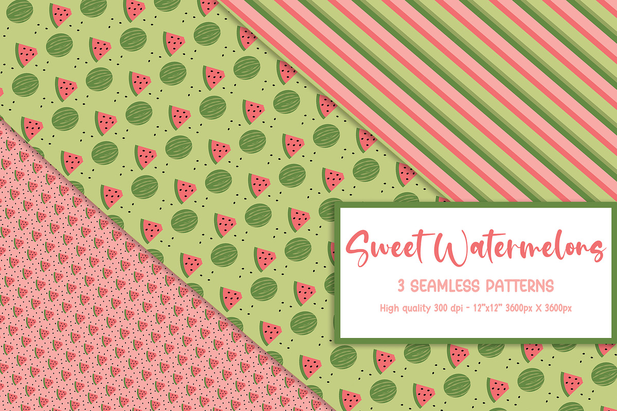 Digital Paper Pack Sweet Watermelons, a Pattern Graphic by Akwadesign (Photo 2 of 6)