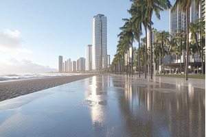 Oceanfront View of Modern High Rise, an Architecture Photo by Lermont51