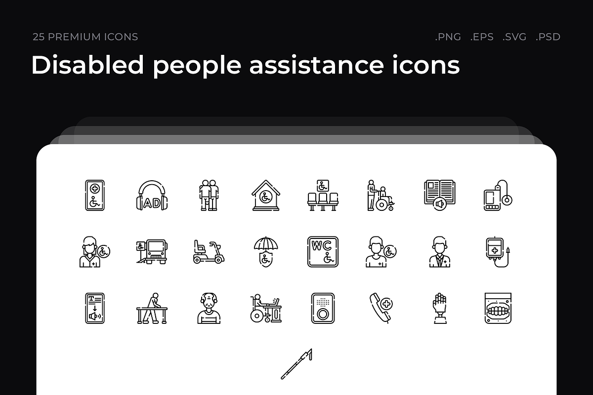 Disabled people assistance icons, an Outline Icon by Wencory (Photo 1 of 2)