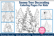 Snowy Tree Decorating Coloring Pages, an Animal Illustration by maggiesar (Thumbnail 1 of 4)