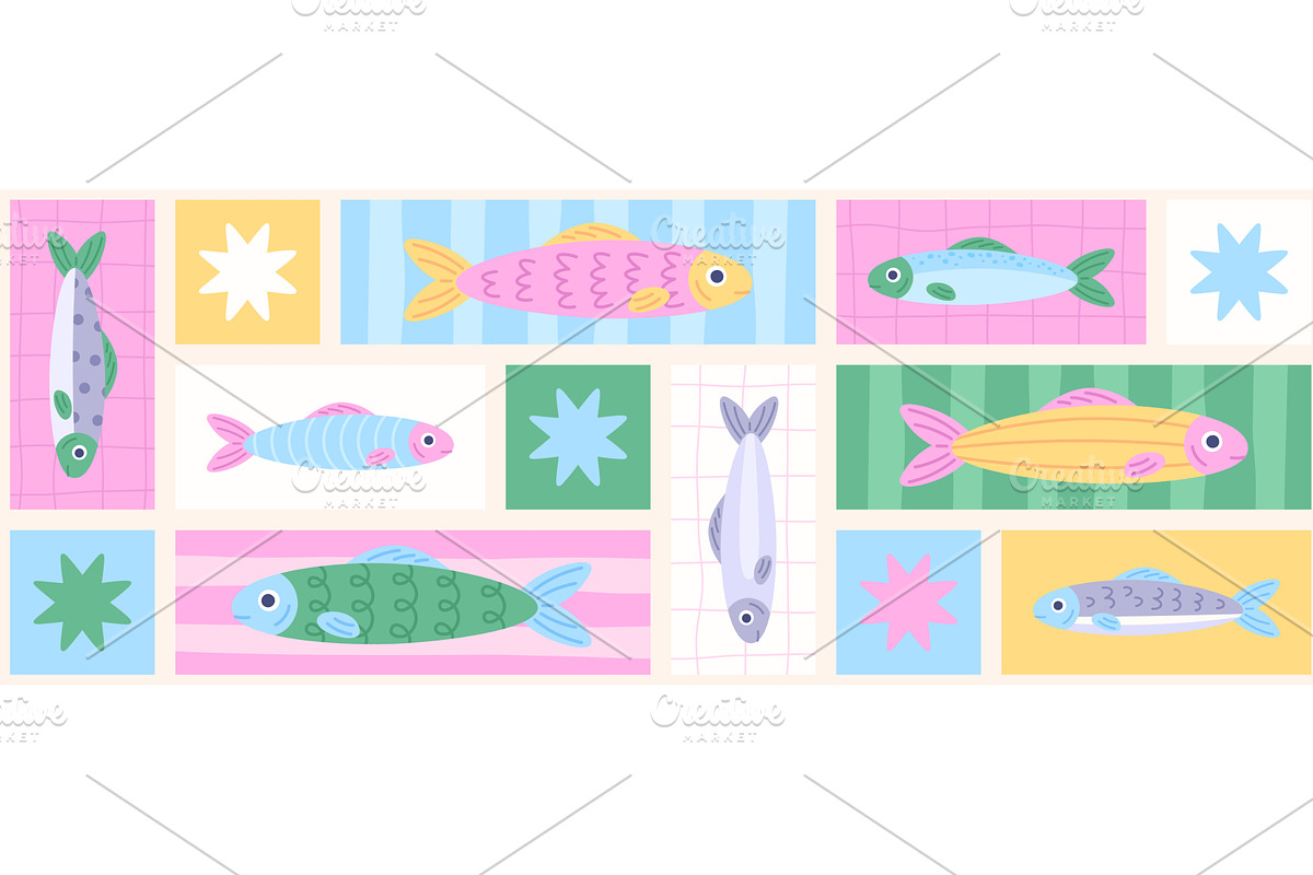 Sardines background. Sardine food, an Animal Illustration by LadadikArt