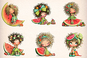 Whimsical Summer Watermelon Girls Cl, an Illustration by Digital Artistic99 (Thumbnail 3 of 10)