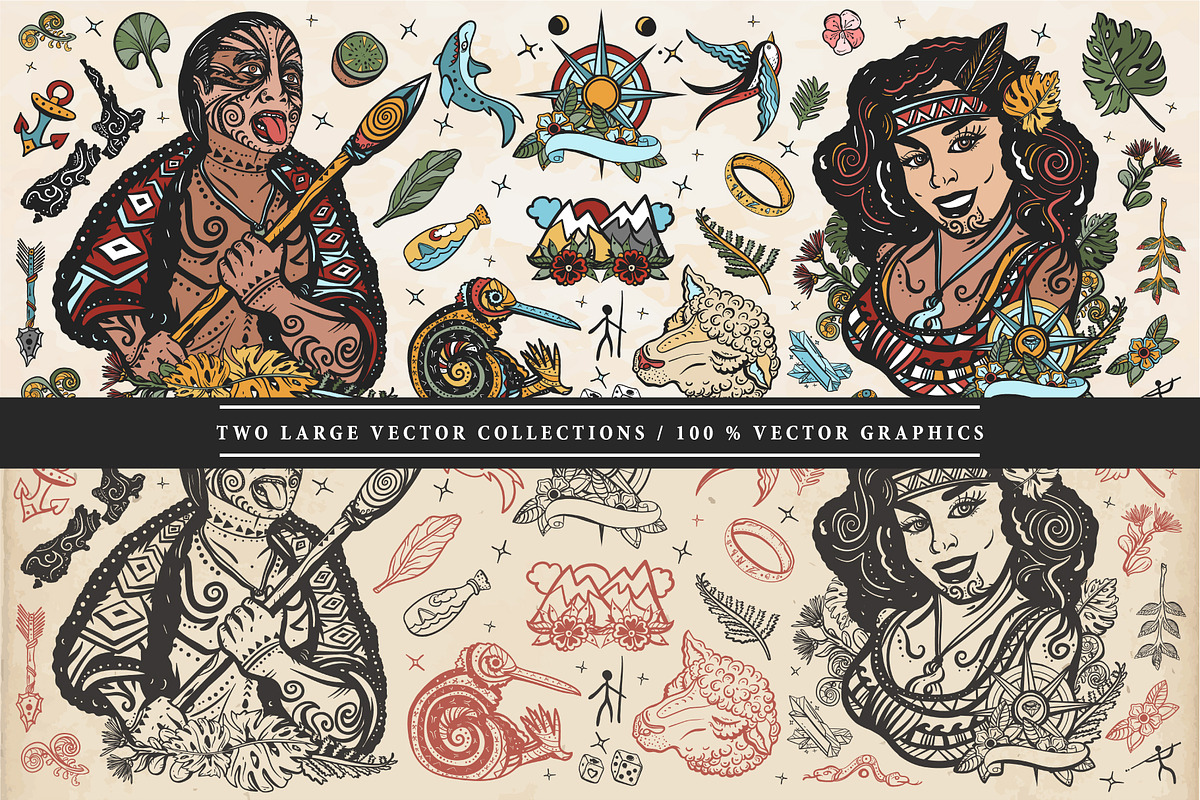 New Zealand old school tattoo, a Background Graphic by intueri (Photo 2 of 7)